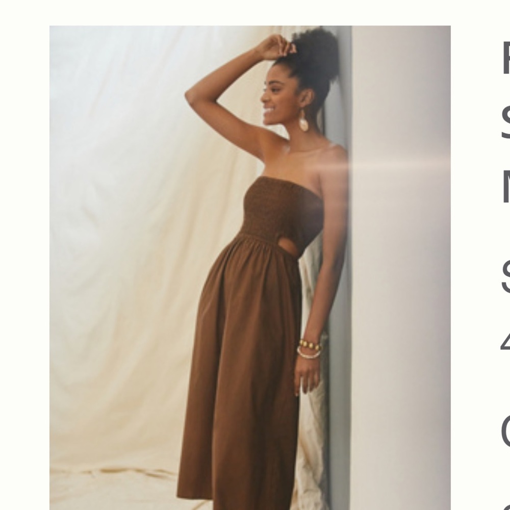 Faithfull the Brand Brown Strapless Cutout Midi Dress XS/US 2 Anthropologie